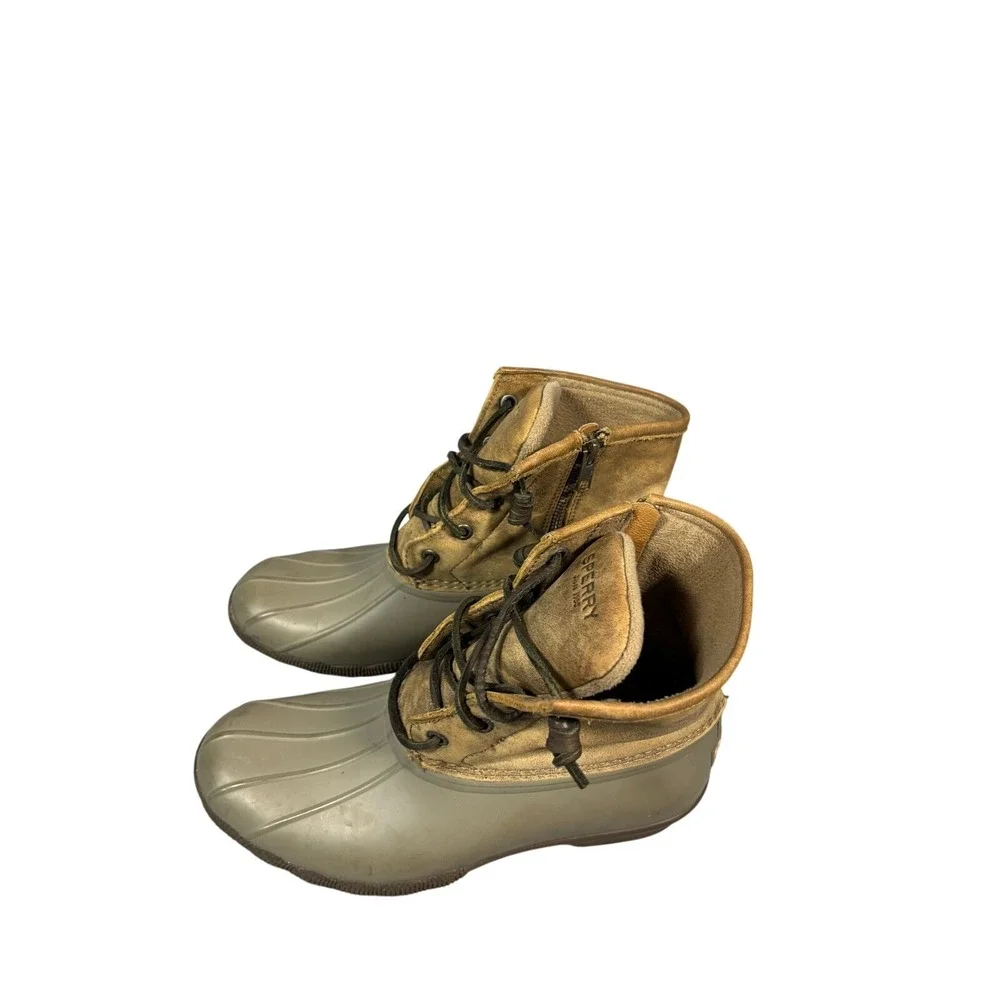 Sperry Top-Sider Women's Waterproof Rubber Boot Tan Suede Lace Up‎ Zip Size 7 M